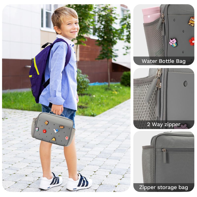 Uxeqtop Kid Insulated Lunch Bag Cute Lunch Box Reusable Lunch Tote for School Picnic Birthday Gifts for Boy(Grey) - Image 5