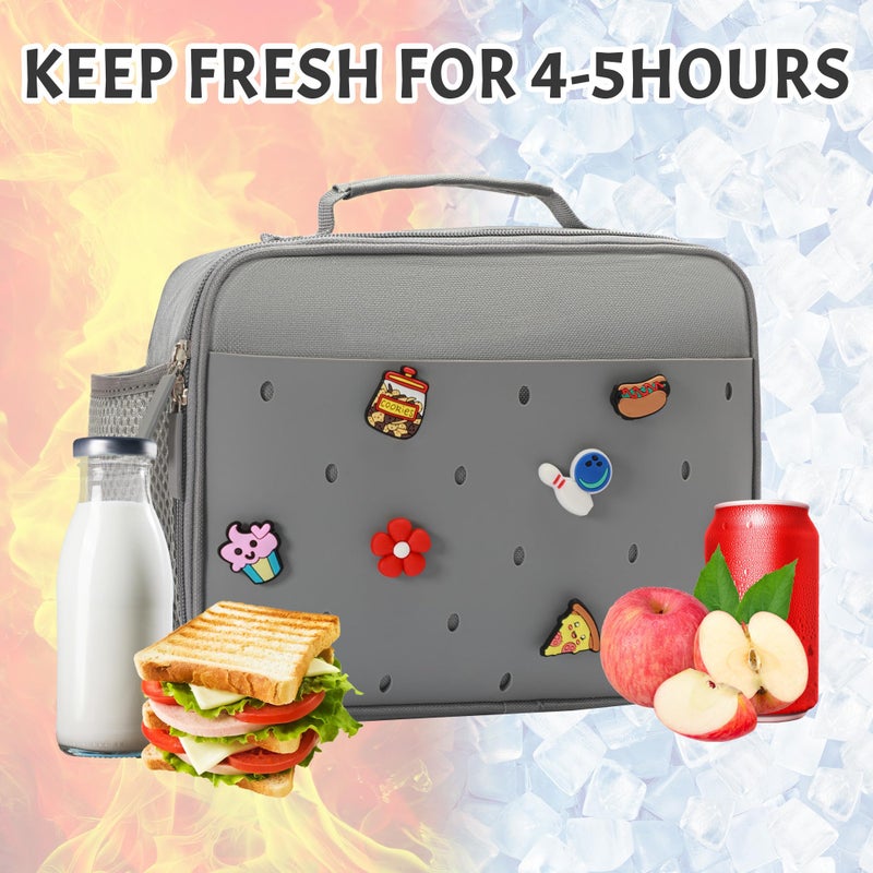Uxeqtop Kid Insulated Lunch Bag Cute Lunch Box Reusable Lunch Tote for School Picnic Birthday Gifts for Boy(Grey) - Image 4