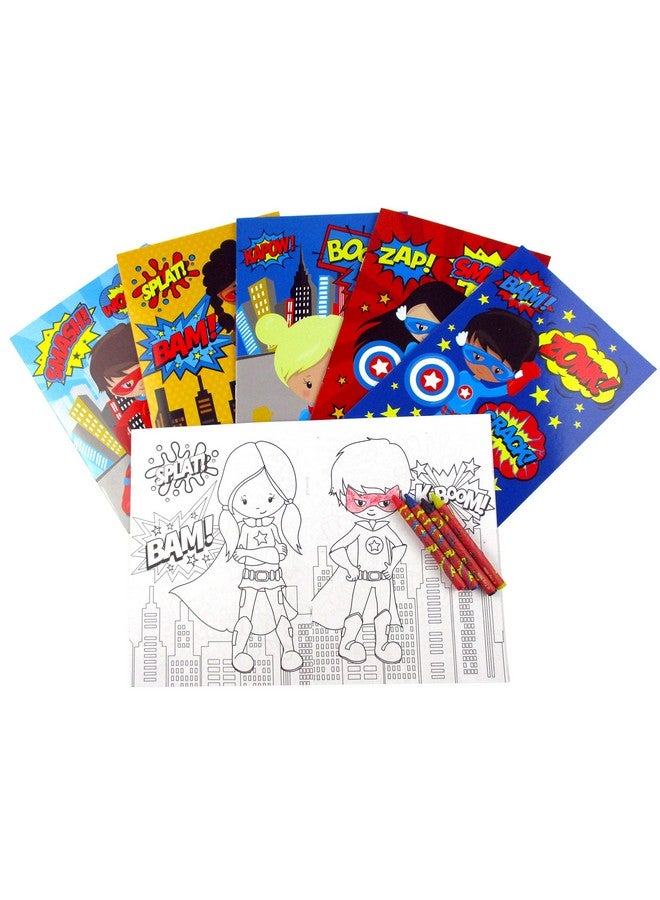 TINYMILLS Tiny Mills Superhero Coloring Books for Kids with 12 Coloring Books and 48 Crayons Party Favors, Superhero Prizes, Favor Bag Filler, Superhero Party Supplies - Image 2