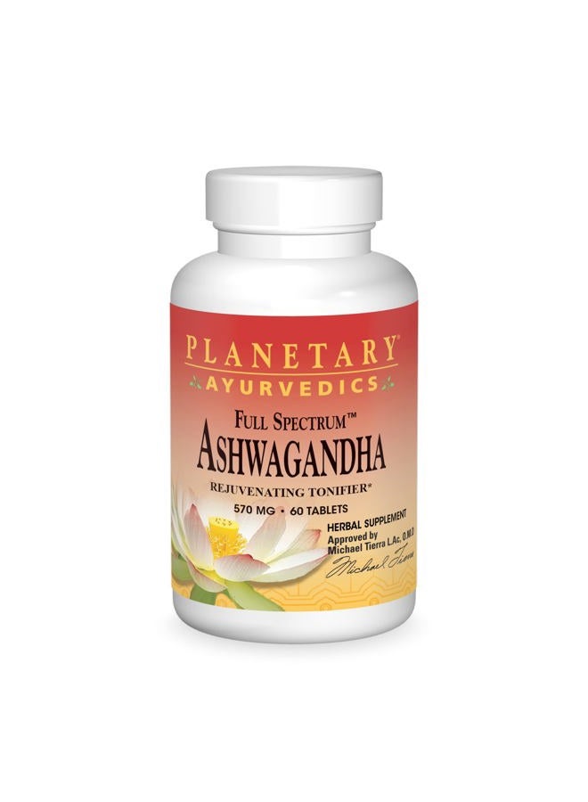 PLANETARY HERBALS مكمل غذائي آشواغاندا من بلانيتاري هيربالز، طيف كامل، 570 ملغ، 60 حبة - Image 1