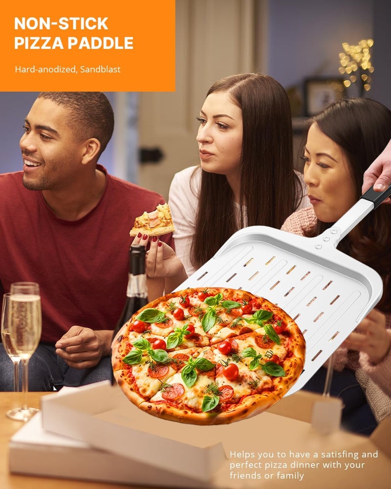 Honsdom Pizza Peel 12 inch, Perforated Aluminum Pizza Paddle (12'') with Heat-resistant Handle, Nonstick and Lightweight Pizza Spatula, Pizza Oven Accessories - Image 4