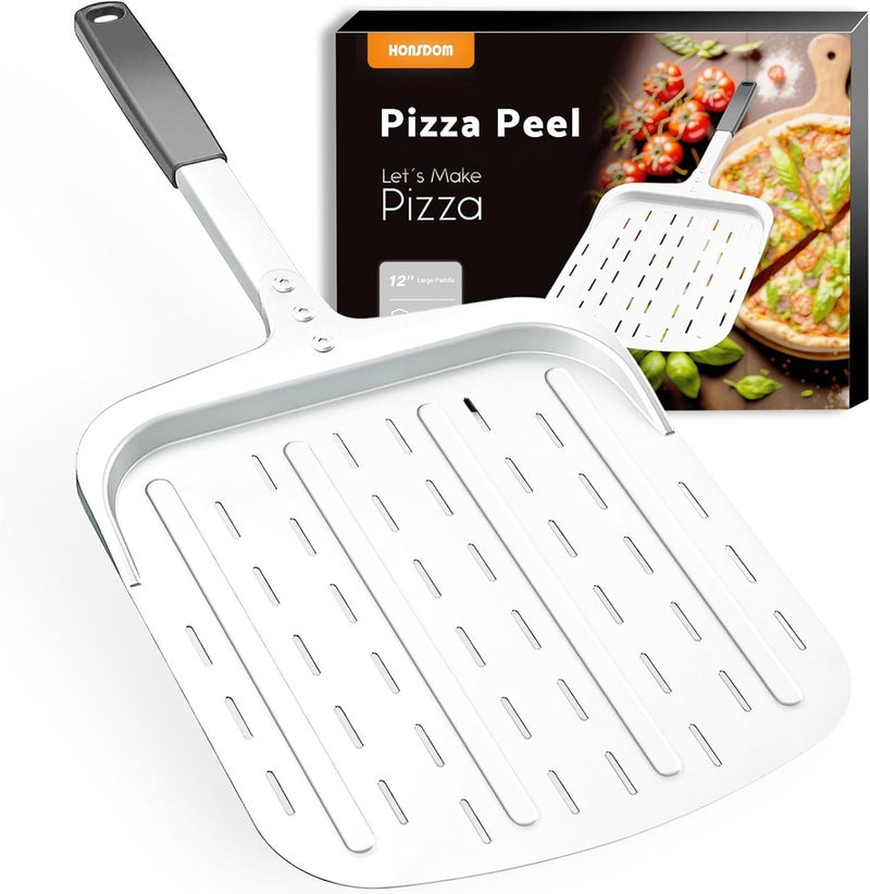 Honsdom Pizza Peel 12 inch, Perforated Aluminum Pizza Paddle (12'') with Heat-resistant Handle, Nonstick and Lightweight Pizza Spatula, Pizza Oven Accessories - Image 1