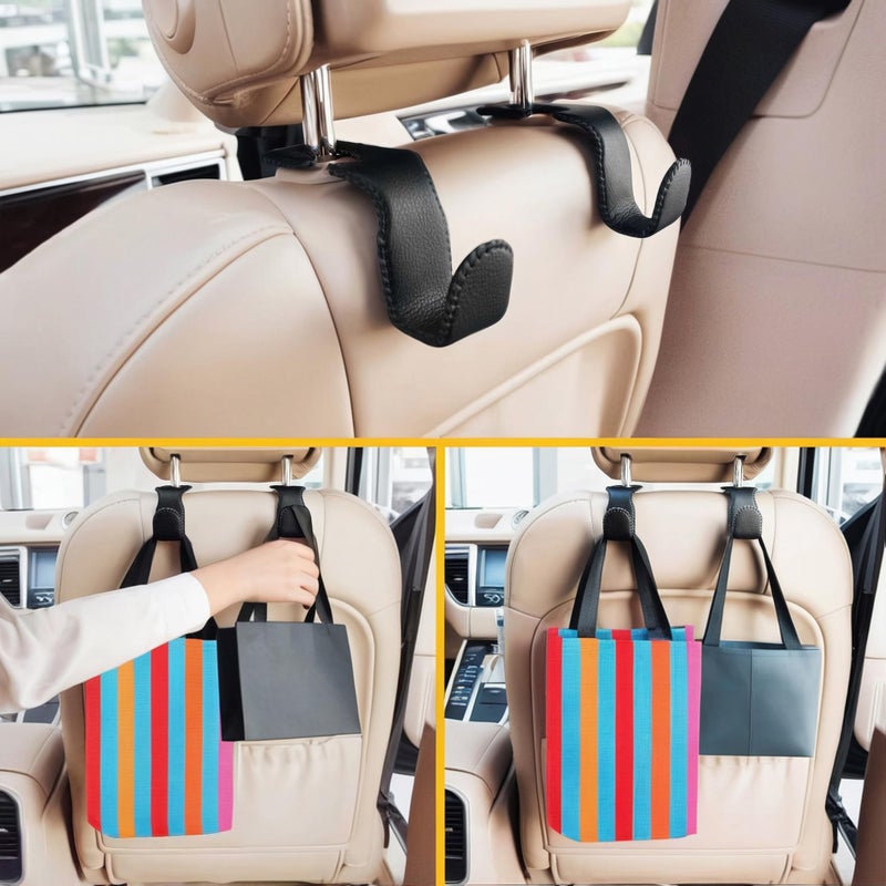 EldHus Headrest Hooks for Purses and Bags, 2 Pack Car Seat Hooks for Grocery Bag Handbag, Metal Car Purse Holder Covered by Leather, Black - Image 4