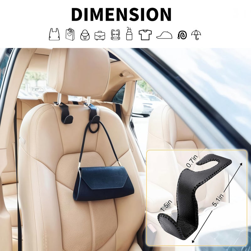 EldHus Headrest Hooks for Purses and Bags, 2 Pack Car Seat Hooks for Grocery Bag Handbag, Metal Car Purse Holder Covered by Leather, Black - Image 3