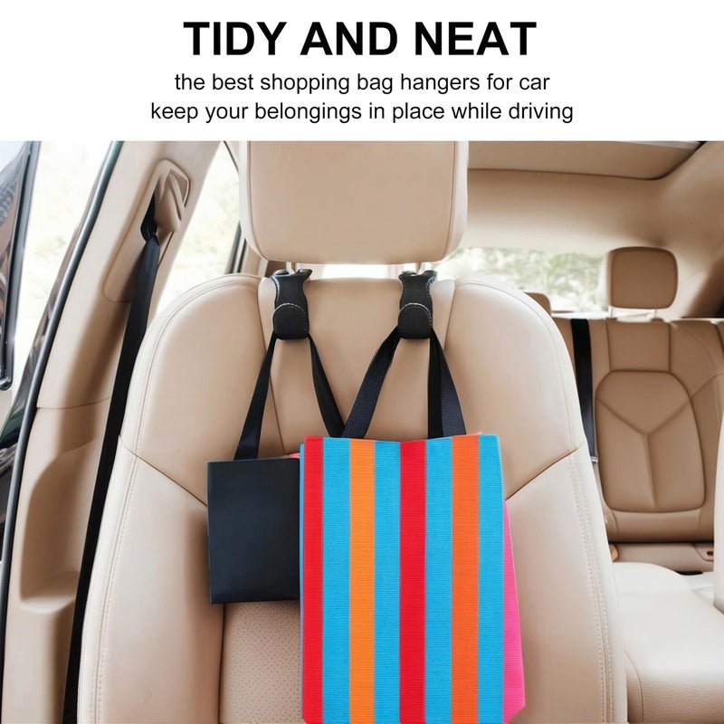 EldHus Headrest Hooks for Purses and Bags, 2 Pack Car Seat Hooks for Grocery Bag Handbag, Metal Car Purse Holder Covered by Leather, Black - Image 2