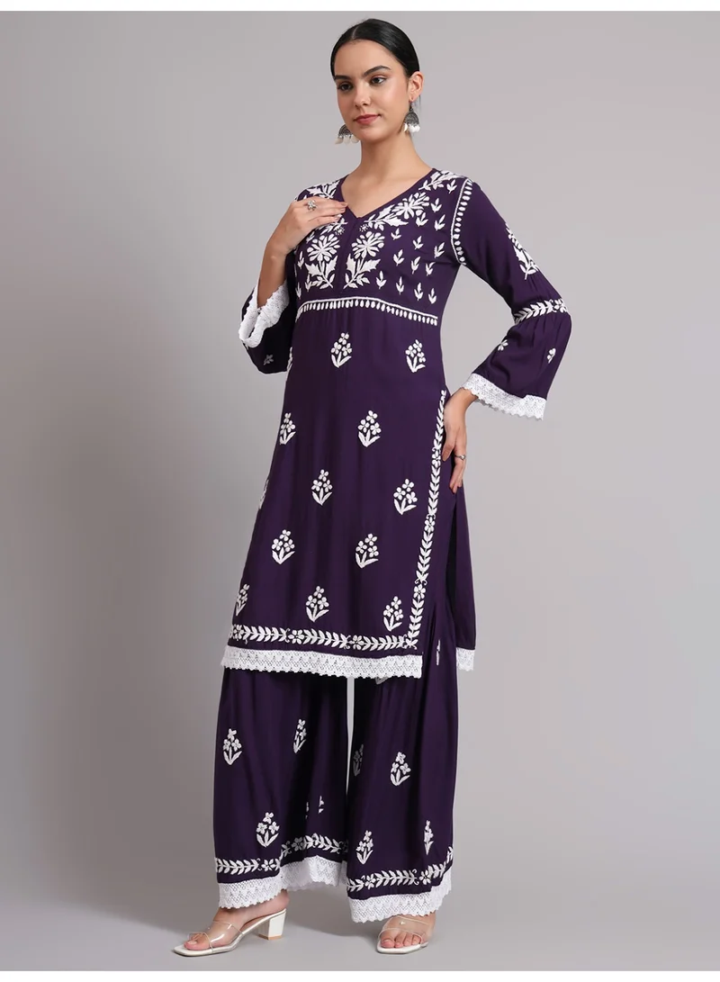Alaya Women Hand Embroidered Lucknowi Chikankari Rayon Kurta Set-AL4077KS