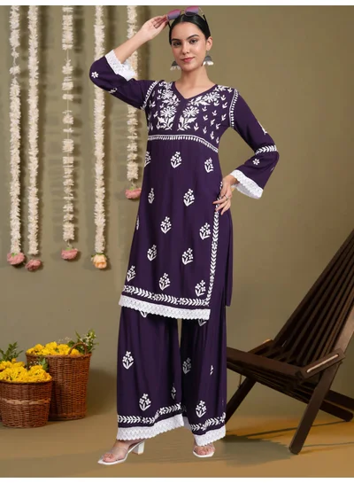 Alaya Women Hand Embroidered Lucknowi Chikankari Rayon Kurta Set-AL4077KS
