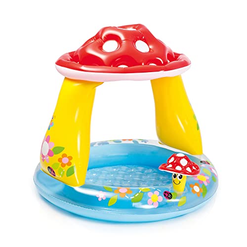 INTEX 57114EP Mushroom Baby Pool: Built-In Mushroom Shade – Soft Inflatable Floor – Durable Vinyl – Ages 1-3 – 40" x 35" - Image 1
