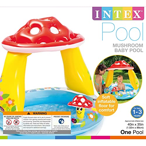 INTEX 57114EP Mushroom Baby Pool: Built-In Mushroom Shade – Soft Inflatable Floor – Durable Vinyl – Ages 1-3 – 40" x 35" - Image 5