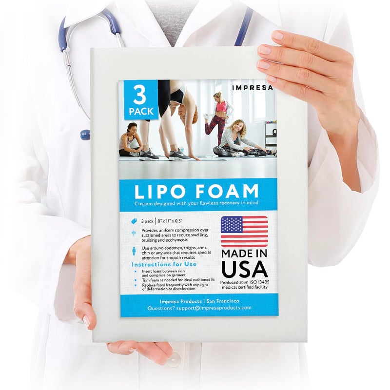 IMPRESA Liposuction Foam Pads - 3-Pack - White - 8 x 11 x 0.5 in - for Abdominal Binder Post Surgery - Even Pressure for Liposuction Compression Garments - Custom Fit for Tummy Tuck Recovery - Image 1