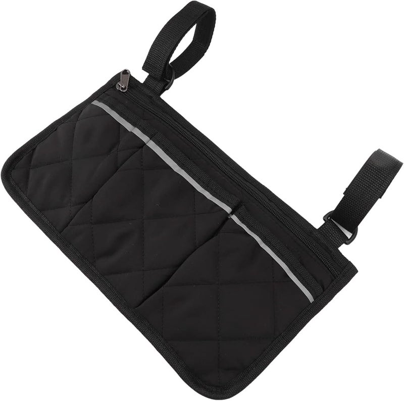 OEBUAFI Wheelchair Side Pocket Waterproof Polyester Bag, Multi Pocket Design for Walkers, Scooters, Electric Scooters, Armrest Storage Bag (Black) - Image 3