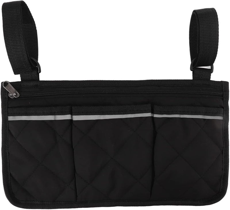 OEBUAFI Wheelchair Side Pocket Waterproof Polyester Bag, Multi Pocket Design for Walkers, Scooters, Electric Scooters, Armrest Storage Bag (Black) - Image 1
