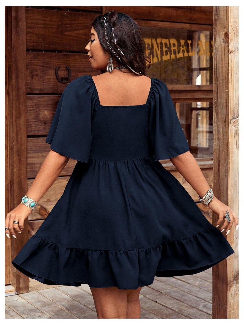 Verdusa Women's Plus Size Western Boho Floral Dress Cowgirl Country Concert Vacation Outfits Flowy Summer Dresses Dark Blue X-Large Plus - Image 2