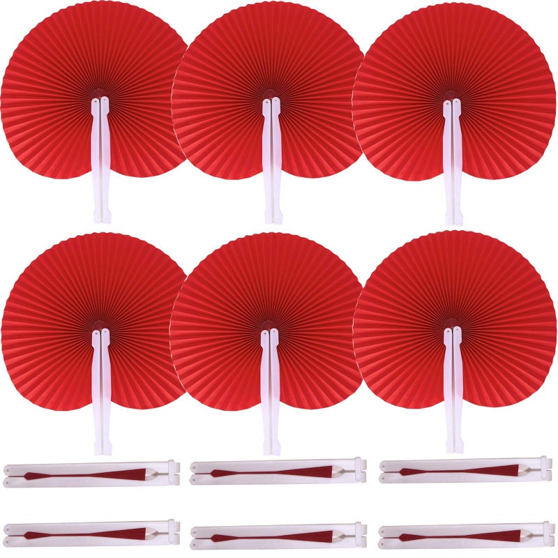 Bestage 20 Pieces Decorative Paper Folding Hand Fans HandheldRed Round Wedding Foldable Fans Chinese and Japanese Fans Bulk for Bridal Guest Church Party Favors Dancing Birthday DIY