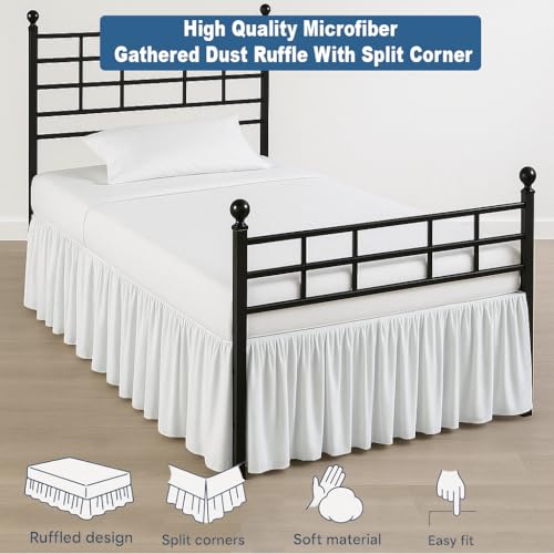 Exotic Linen Ruffled Bed Skirt Split Corners with Platform, Tailored Fit Hotel Quality Wrinkle Free Ultra-Soft Microfiber Dust Ruffle, Upto 16 Inch Drop, King, White - Image 4