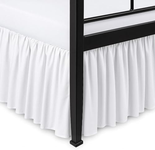 Exotic Linen Ruffled Bed Skirt Split Corners with Platform, Tailored Fit Hotel Quality Wrinkle Free Ultra-Soft Microfiber Dust Ruffle, Upto 16 Inch Drop, King, White - Image 2