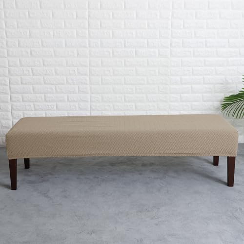 FORCHEER Dining Bench Cover Waterproof Stretch Jacquard Slipcover for Living Room Washable Ottoman Cover Seat Protector for Bedroom, Kitchen (Waterproof Jacquard Fabric-Khaki) - Image 3