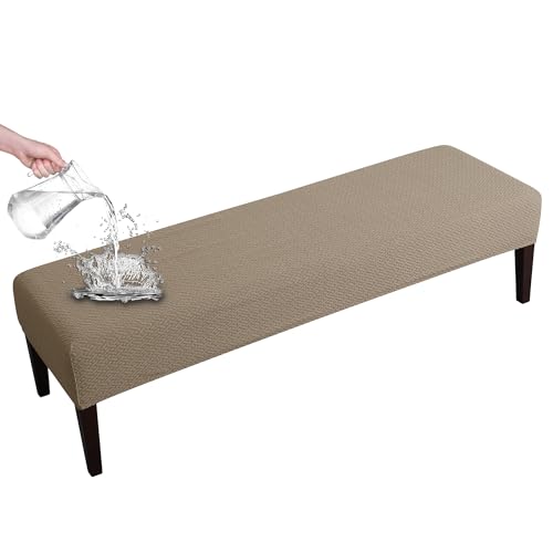 FORCHEER Dining Bench Cover Waterproof Stretch Jacquard Slipcover for Living Room Washable Ottoman Cover Seat Protector for Bedroom, Kitchen (Waterproof Jacquard Fabric-Khaki) - Image 1