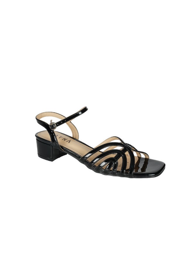 ZAYNA - 221-10 Zayna Ladies  Fashion Mid Heel  Backstrap  Sandals Y-0722 Black - Image 1