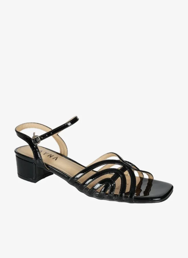 ZAYNA 221-10 Zayna Ladies  Fashion Mid Heel  Backstrap  Sandals Y-0722 Black