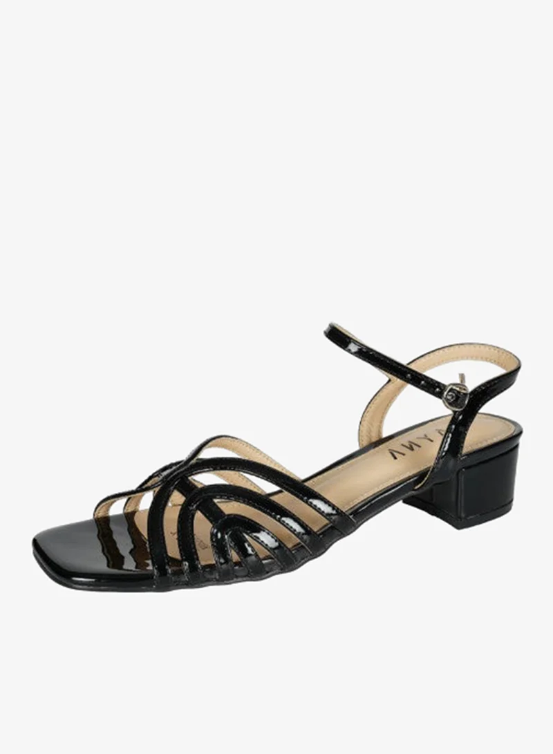 Zayna Black 221-10 Zayna Ladies  Fashion Mid Heel  Backstrap  Sandals Y-0722 Black for Women | Best Price UAE
