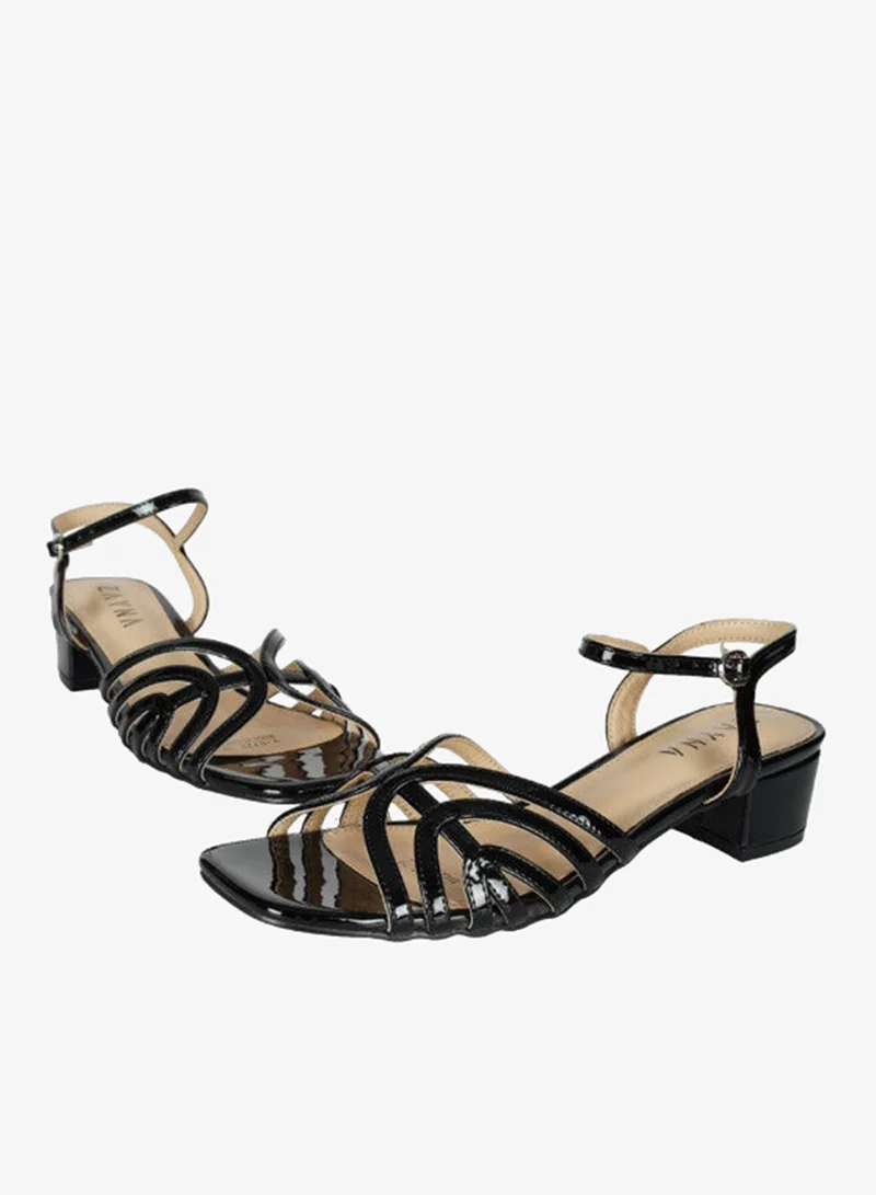 ZAYNA 221-10 Zayna Ladies  Fashion Mid Heel  Backstrap  Sandals Y-0722 Black