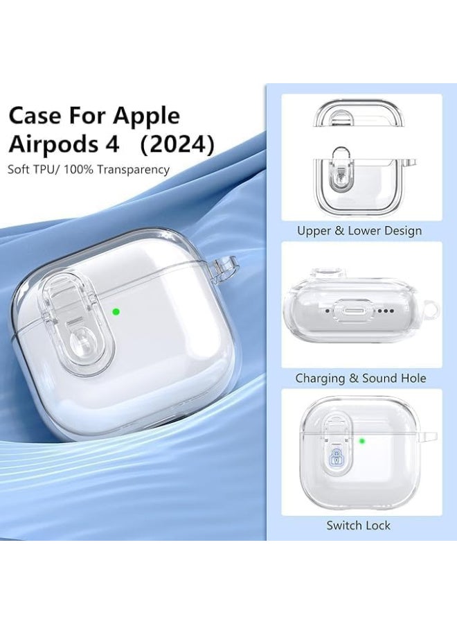 Case Compatible with AirPods 4 Case Cover, Clear Transparent TPU with Safe Lock Protective Case for Apple Airpods 4 Generation 2024 (Clear) - Image 3