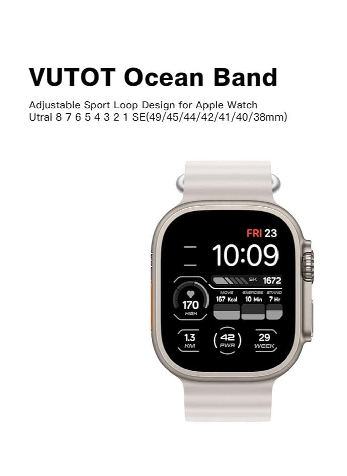 ten.tech - Ten Tech Silicone Band for Apple Watch Ultra/Ultra 2 49mm 45mm 44mm 42mm, Waterproof Soft Silicone Sports Band for iWatch Ultra SE 8/7/6/5/4/3/2/1, Starlight - Image 1