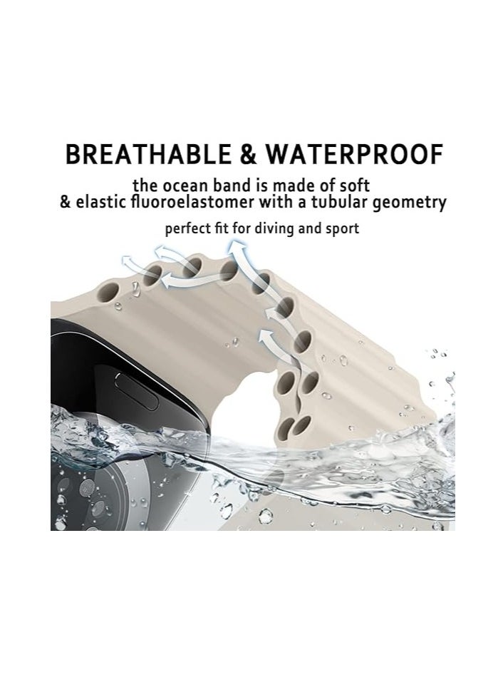 ten.tech - Ten Tech Silicone Band for Apple Watch Ultra/Ultra 2 49mm 45mm 44mm 42mm, Waterproof Soft Silicone Sports Band for iWatch Ultra SE 8/7/6/5/4/3/2/1, Starlight - Image 1