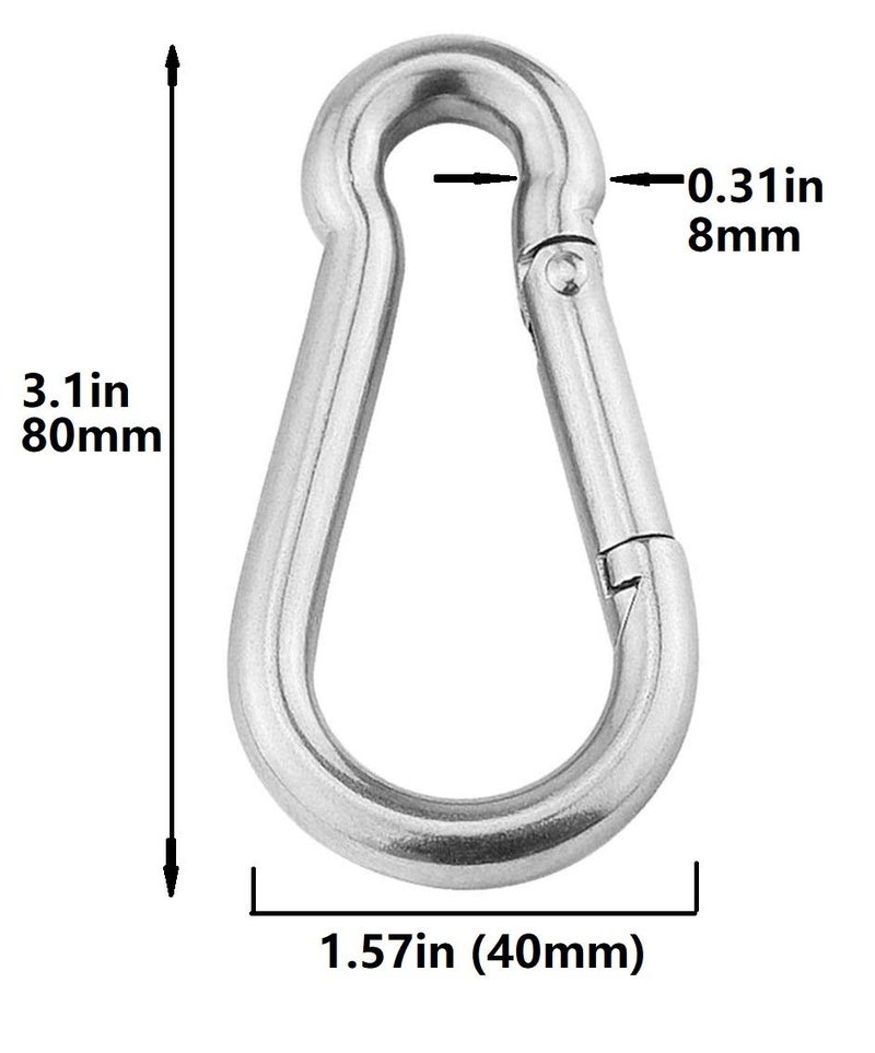 AOHO MOOON 3.1 Inch M8 Steel Spring Snap Hook, Holds to 396lb/180kg (Max) for Gym,Exercise Machine, Heavy Duty Clip Keychainr, Set of 4 - Image 5