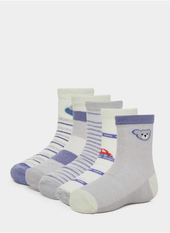Styli Pack of 5 - Cartoon Printed Cotton Mid Tube Socks  - Image 1