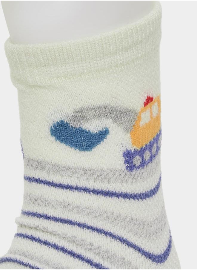 Styli Pack of 5 - Cartoon Printed Cotton Mid Tube Socks  - Image 3