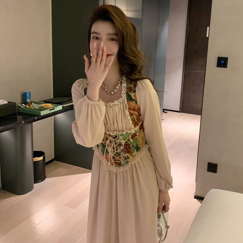 2024 New Style French Atmosphere Embroidery Two-Piece Illusion Dress Womens Autumn Collection With Liner Fabric Sj549 white