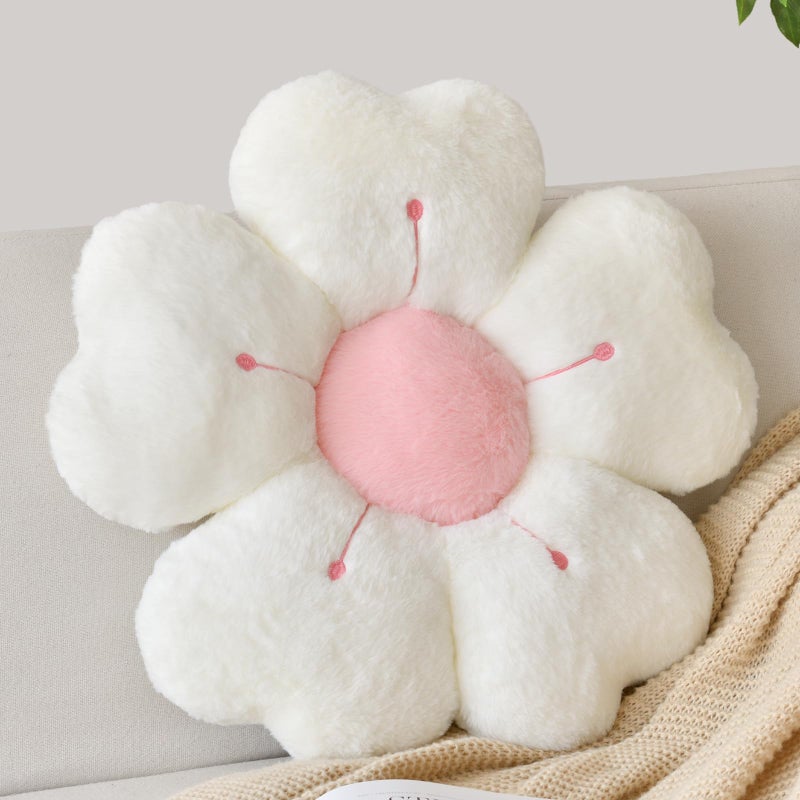 ZCNYCLAM Flower Shaped Pillow Cute Decorative Throw Pillow with Soft Artificial Rabbit Fur for Couch Bed Chair Floor Flower Pillows Seating Cushions Room Dcor for Bedroom Living Room 149 White - Image 2