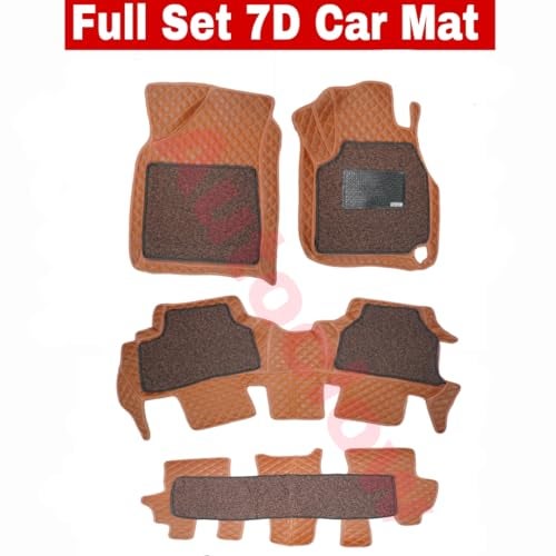 AutoClow Premium 7D Car Mat for Mahindra Xuv 700 (7-SEAT) || Luxury Leather Dual-Stitch Full Set 7D Car Floor Mat || 100% Waterproof || Color : Full TAN Stitch-TAN Grass (Design-1) - Image 2