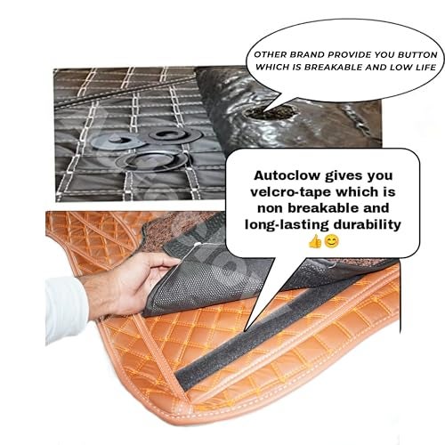 AutoClow Premium 7D Car Mat for Mahindra Xuv 700 (7-SEAT) || Luxury Leather Dual-Stitch Full Set 7D Car Floor Mat || 100% Waterproof || Color : Full TAN Stitch-TAN Grass (Design-1) - Image 5