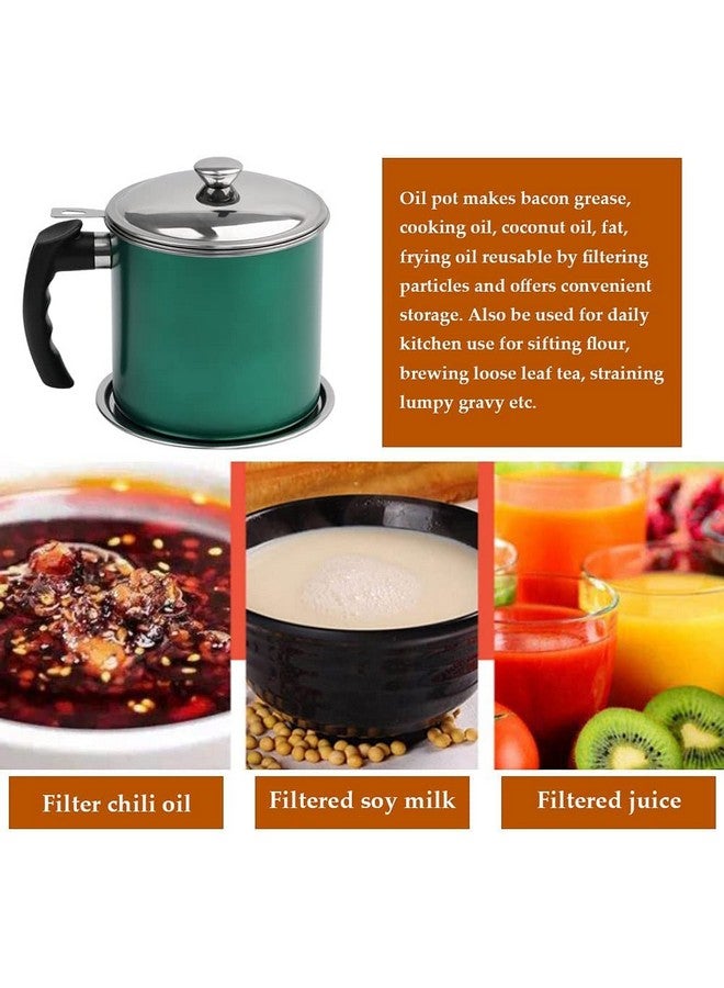 BeFunky 1.3 litres Oil Strainer Filter Cooking Oil Storage Grease Can for Reusing Frying Oil Dispenser Container Stainless Steel Multipurpose (Pack of 1) Green - Image 3