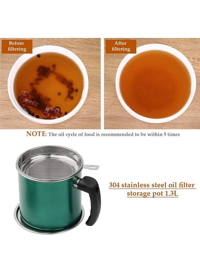 BeFunky 1.3 litres Oil Strainer Filter Cooking Oil Storage Grease Can for Reusing Frying Oil Dispenser Container Stainless Steel Multipurpose (Pack of 1) Green - Image 4