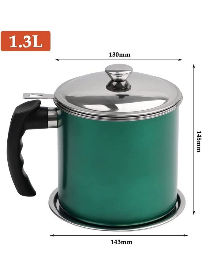 BeFunky 1.3 litres Oil Strainer Filter Cooking Oil Storage Grease Can for Reusing Frying Oil Dispenser Container Stainless Steel Multipurpose (Pack of 1) Green - Image 2