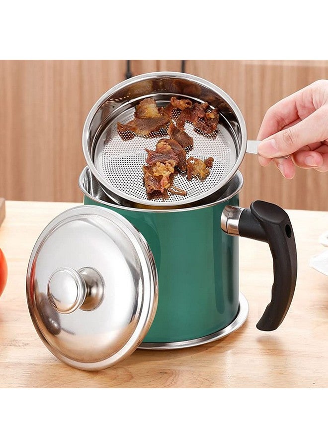 BeFunky 1.3 litres Oil Strainer Filter Cooking Oil Storage Grease Can for Reusing Frying Oil Dispenser Container Stainless Steel Multipurpose (Pack of 1) Green - Image 5