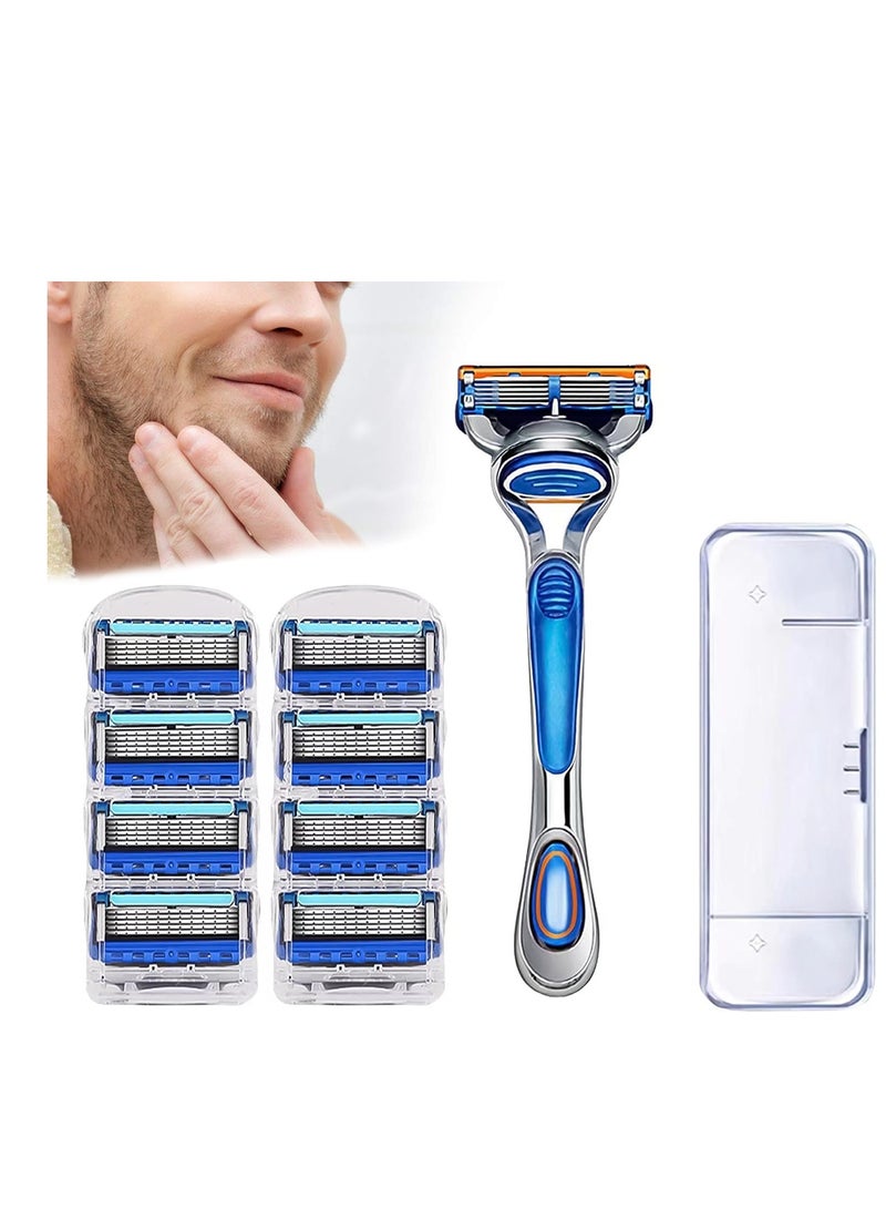 SYOSI Gillette Fusion Razors for Men, 1 Razor, 8 Blade Refills, Lubrastrip for a More Comfortable Shave and Smooth, with Gillette Fusion 5 Razor Blades, Compatible with Gillette Razors for Men - Image 1