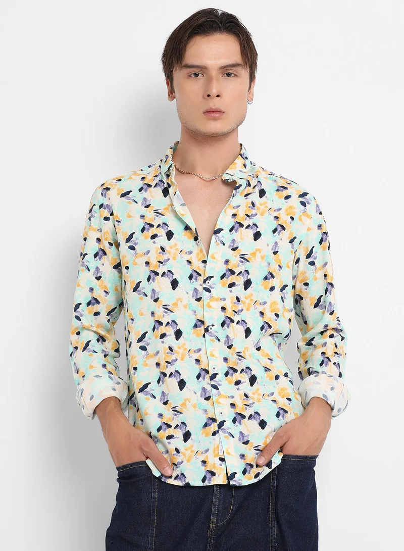 Campus Sutra Men's Multicolour Leaf Strokes Shirt