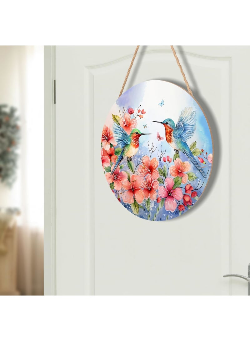 SYOSI Spring Summer Hummingbird Birds Front Door Sign, Farmhouse Wooden Door Hanger with Seasonal Flowers, 12"x12" Outdoor Porch Welcome Wall Decoration, Ideal for Home Entrance and Seasonal Use - Image 3