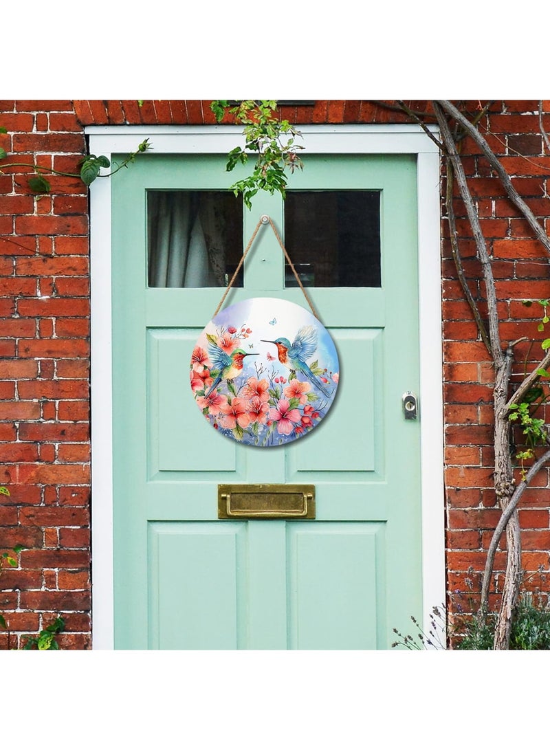 SYOSI Spring Summer Hummingbird Birds Front Door Sign, Farmhouse Wooden Door Hanger with Seasonal Flowers, 12"x12" Outdoor Porch Welcome Wall Decoration, Ideal for Home Entrance and Seasonal Use - Image 5
