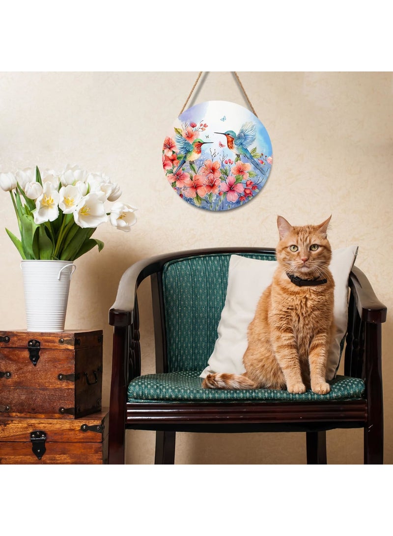 SYOSI Spring Summer Hummingbird Birds Front Door Sign, Farmhouse Wooden Door Hanger with Seasonal Flowers, 12"x12" Outdoor Porch Welcome Wall Decoration, Ideal for Home Entrance and Seasonal Use - Image 4