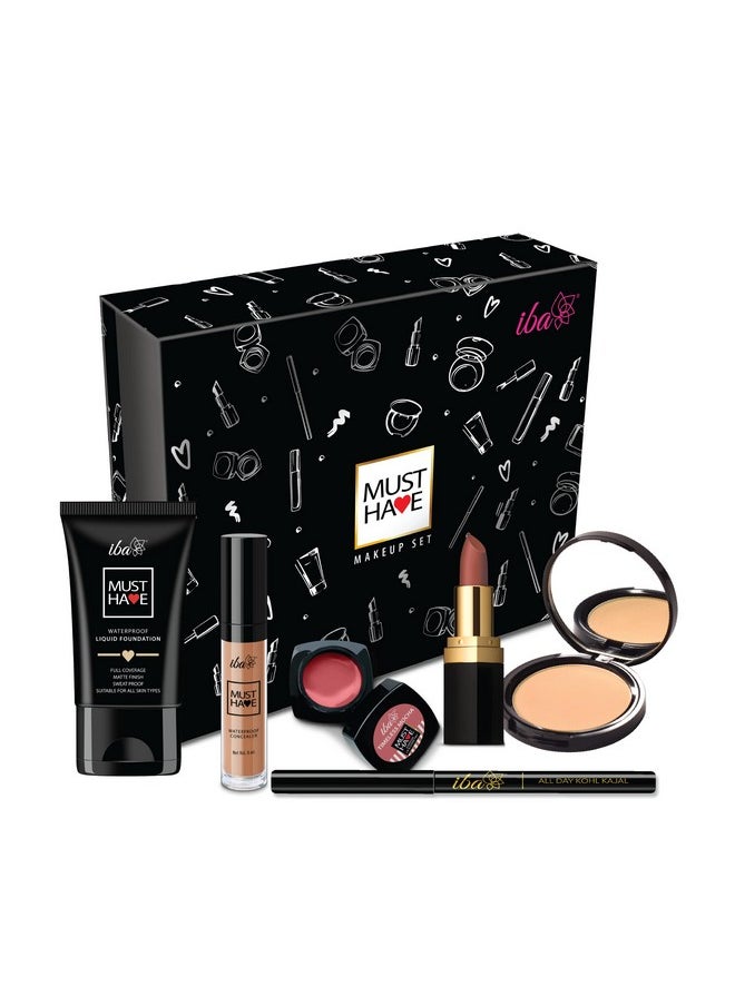 Iba Iba Must Have Makeup Set (Medium) | Gifts for Women | Waterproof Foundation, Concealer, Matte Compact, Lip & Cheek Tint, Matte Lipstick, Smudge Proof Kajal | Makeup Kit for Women  - Image 1