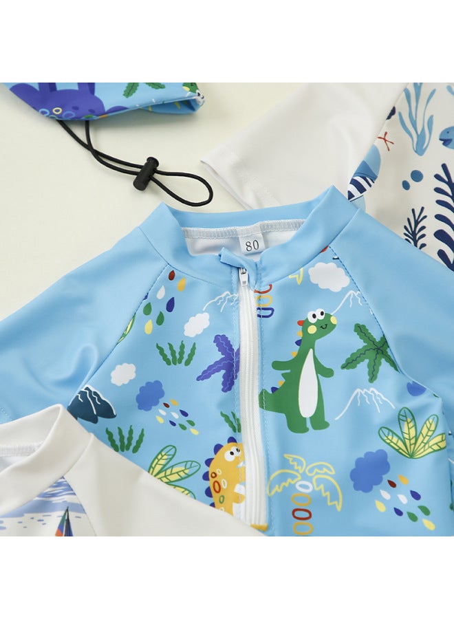 Generic Children's Clothing Boy's Full-print One-piece Swimsuit Boy's Baby's Half-open One-piece Swimsuit Children's Swimsuit Hat-Color:Ivory White Coconut Tree-Size:90  - Image 3