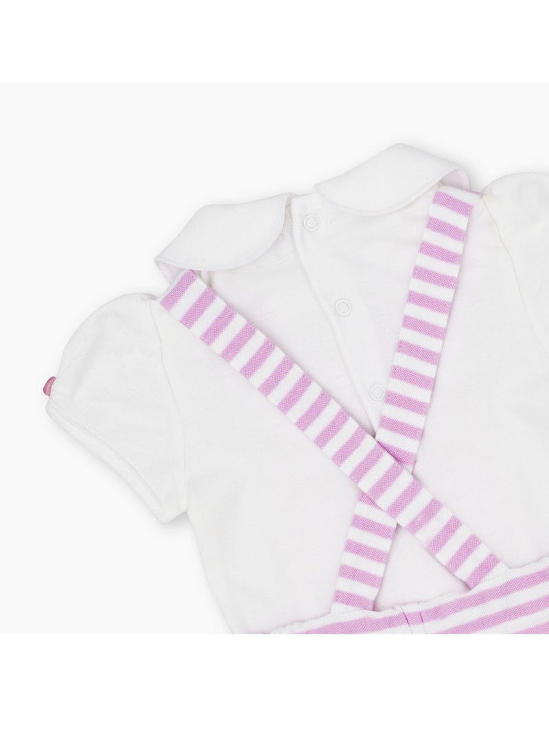 Moon قميص ياقة قطن 100% مع دنجاري 9-12 شهر باللون الوردي - خطوط وردية - Image 5