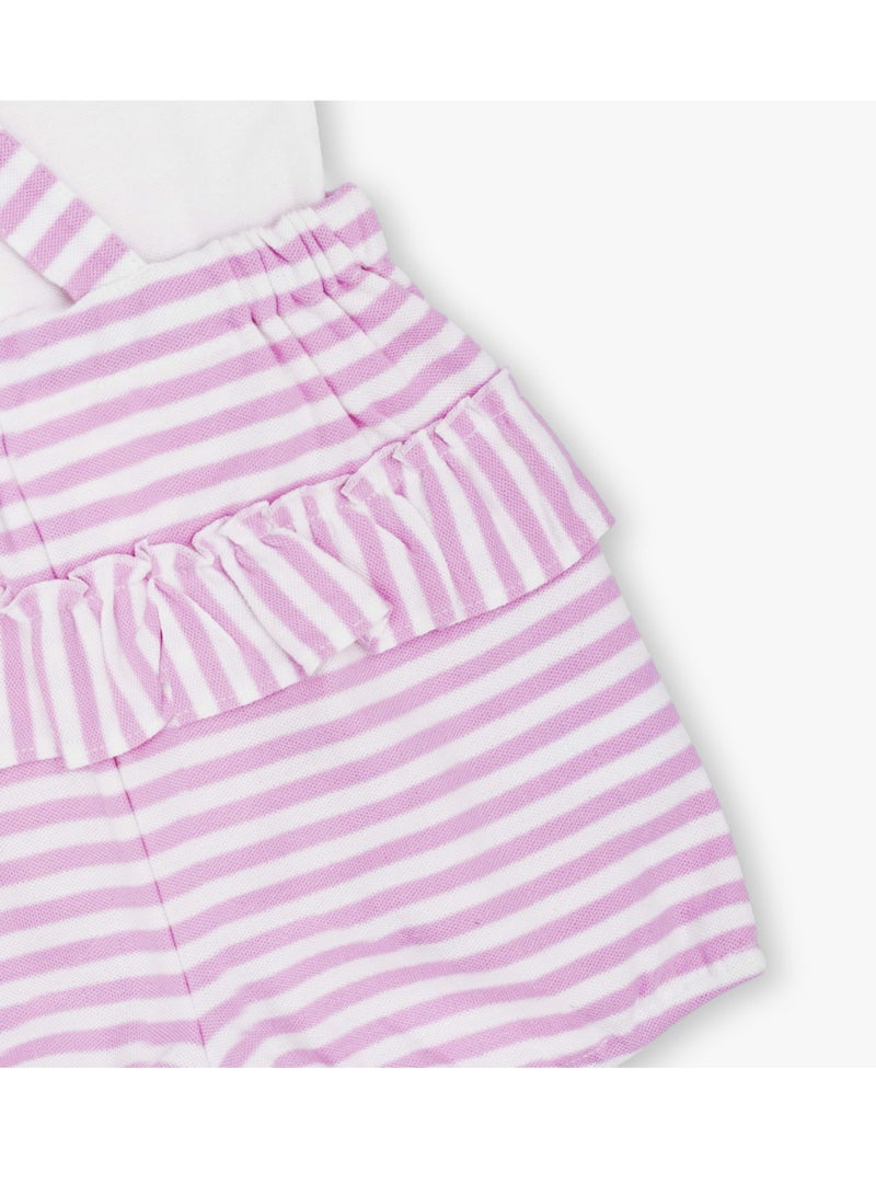 Moon قميص ياقة قطن 100% مع دنجاري 9-12 شهر باللون الوردي - خطوط وردية - Image 3