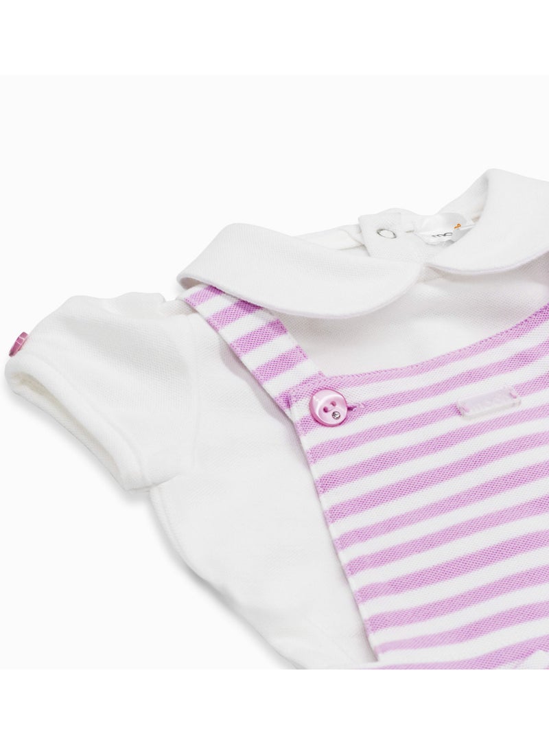 Moon قميص ياقة قطن 100% مع دنجاري 9-12 شهر باللون الوردي - خطوط وردية - Image 4